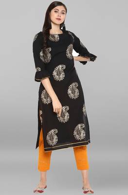 Janasya Janasya Women's Black Cotton Kurta With Pant 2