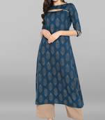 Janasya Janasya Women's Blue Rayon Kurta With Pant 