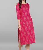 Janasya Janasya Women's Pink Rayon Kurta With Pant