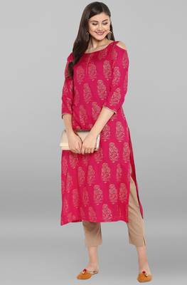 Janasya Janasya Women's Pink Rayon Kurta With Pant 2