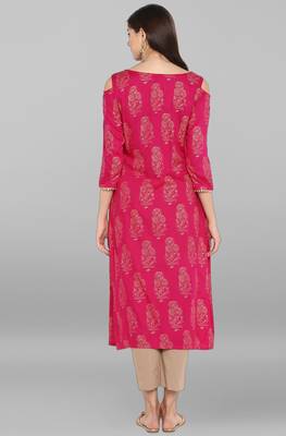 Janasya Janasya Women's Pink Rayon Kurta With Pant 4