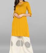 Janasya Janasya Women's Yellow Rayon Kurta With Palazzo 