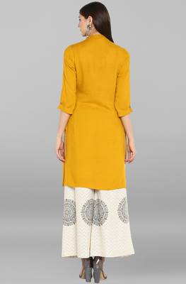 Janasya Janasya Women's Yellow Rayon Kurta With Palazzo  4