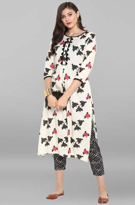 Janasya Janasya Women's Off White Rayon Kurta With Pant 1