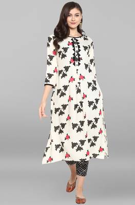 Janasya Janasya Women's Off White Rayon Kurta With Pant 2