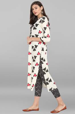 Janasya Janasya Women's Off White Rayon Kurta With Pant 3