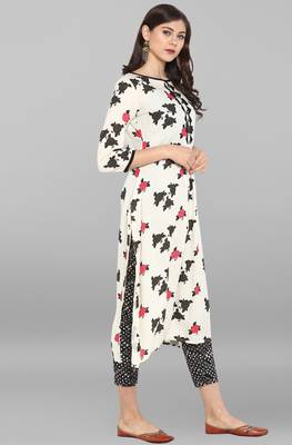 Janasya Janasya Women's Off White Rayon Kurta With Pant 4