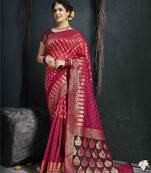 Red Woven Silk Blend Saree With Blouse