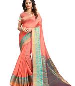 Peach woven cotton silk saree with blouse