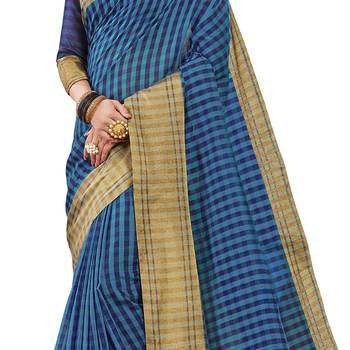 Multicolor printed cotton silk saree with blouse 4