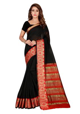 Black woven cotton silk saree with blouse 1