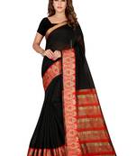 Black woven cotton silk saree with blouse