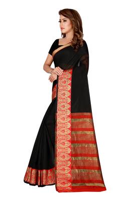 Black woven cotton silk saree with blouse 2