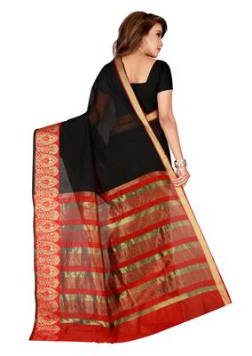 Black woven cotton silk saree with blouse 3