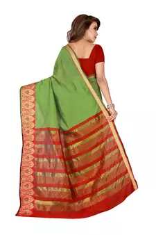 Green woven cotton silk saree with blouse