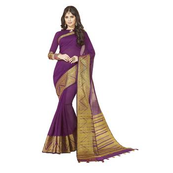 Purple woven chanderi silk saree with blouse 1