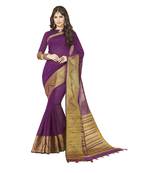 Purple woven chanderi silk saree with blouse