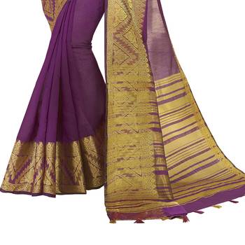 Purple woven chanderi silk saree with blouse 3