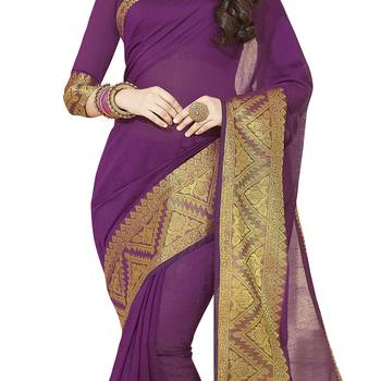 Purple woven chanderi silk saree with blouse 4