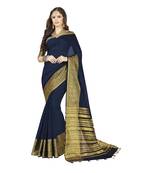 Blue woven chanderi silk saree with blouse