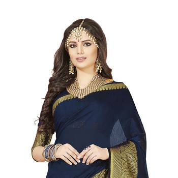Blue woven chanderi silk saree with blouse 2
