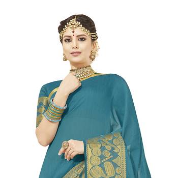 Light blue woven chanderi silk saree with blouse 2