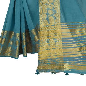Light blue woven chanderi silk saree with blouse 3