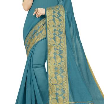 Light blue woven chanderi silk saree with blouse 4