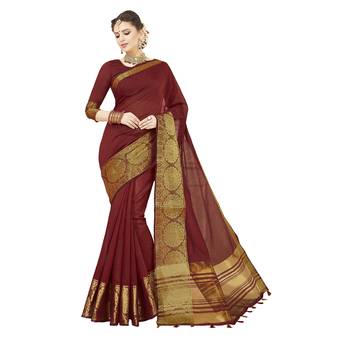 Maroon woven chanderi silk saree with blouse 1