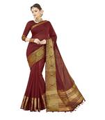 Maroon woven chanderi silk saree with blouse