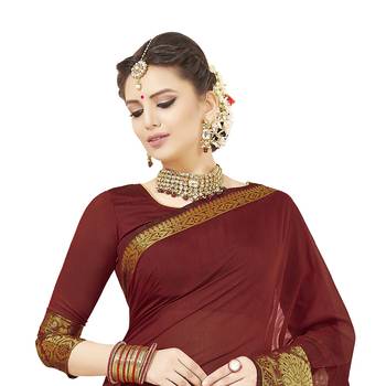 Maroon woven chanderi silk saree with blouse 2