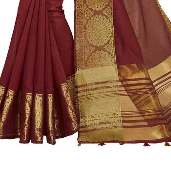 Maroon woven chanderi silk saree with blouse 3