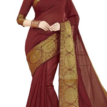 Maroon woven chanderi silk saree with blouse 4