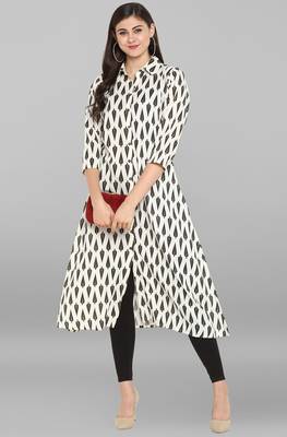 Janasya Cream printed cotton kurtis 1