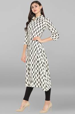 Janasya Cream printed cotton kurtis 3