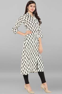 Janasya Cream printed cotton kurtis 4