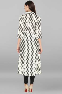 Janasya Cream printed cotton kurtis 5