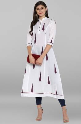 Janasya White printed cotton kurtis 1