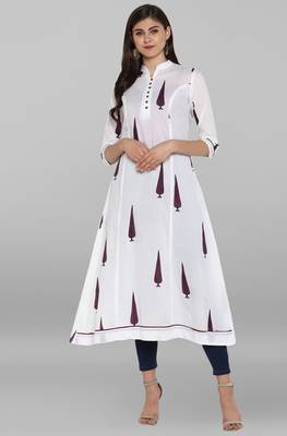 Janasya White printed cotton kurtis 2