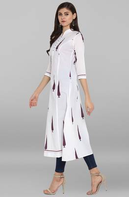 Janasya White printed cotton kurtis 3