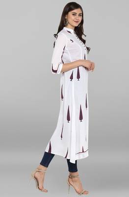 Janasya White printed cotton kurtis 4