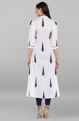 Janasya White printed cotton kurtis 5