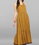 Janasya Mustard printed cotton kurtis