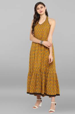 Janasya Mustard printed cotton kurtis 2