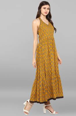 Janasya Mustard printed cotton kurtis 4
