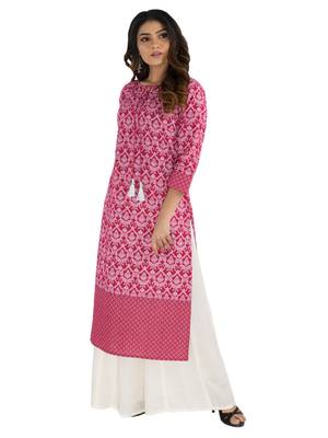 Pink printed cotton kurtis 1