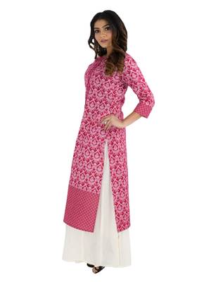 Pink printed cotton kurtis 2