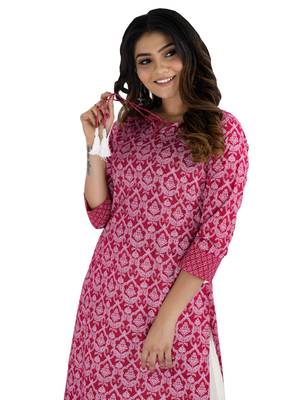 Pink printed cotton kurtis 3