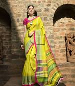 Yellow Printed Cotton Saree With Blouse