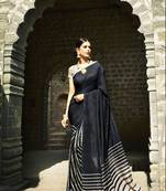 Black Printed Cotton Saree With Blouse